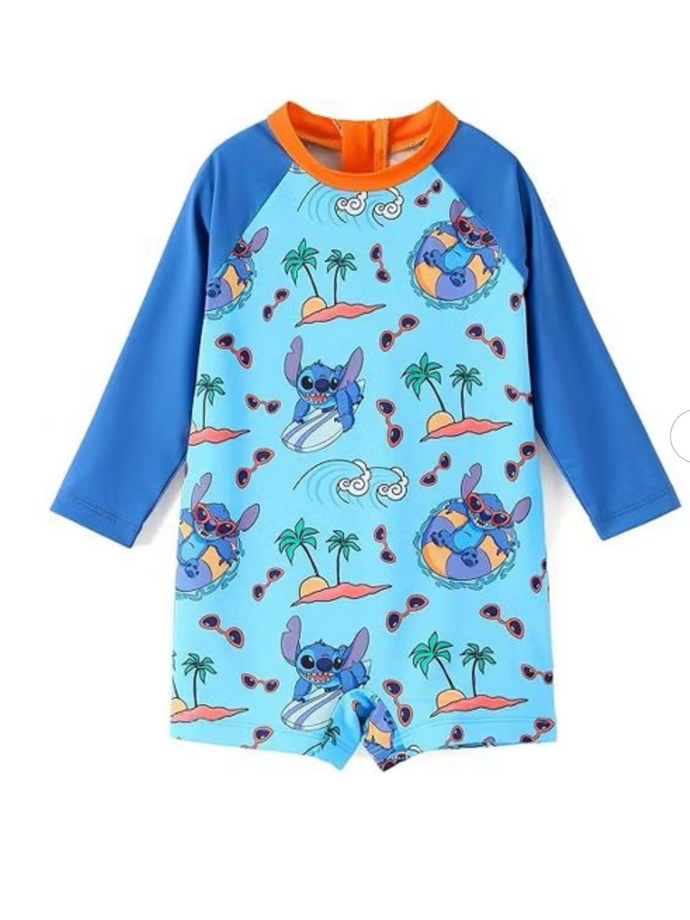 Disney Lilo & Stitch Blue Long-Sleeve Kids Swim Sunsuit 6-9M